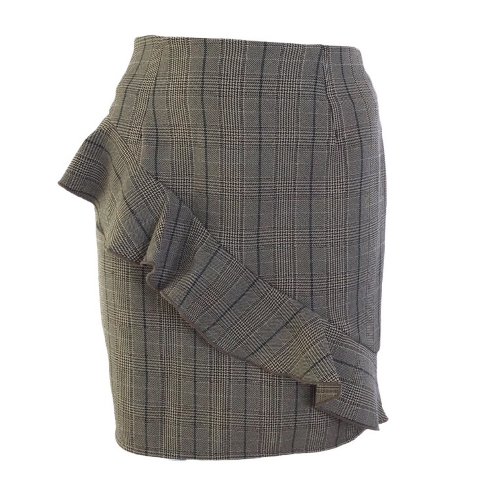 LF x Love Brown Plaid Ruffled Edge Pencil Skirt XS